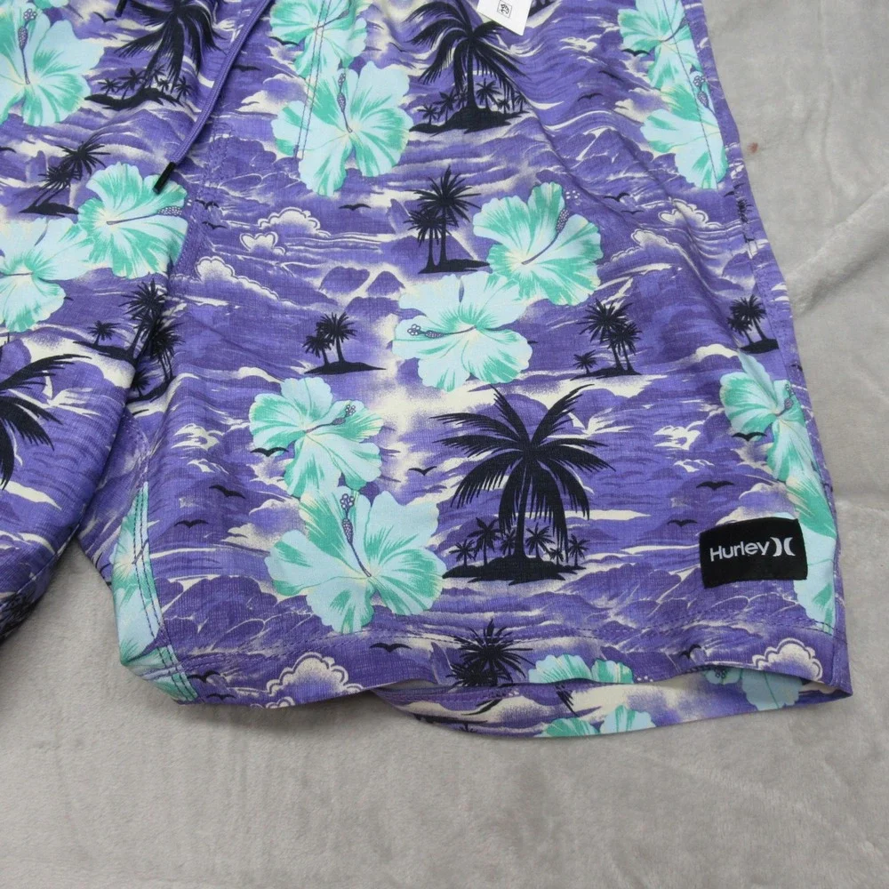 Hurley Board Shorts Mens Small Purple Tropical Floral Cannonball Volley 17‎ NEW
